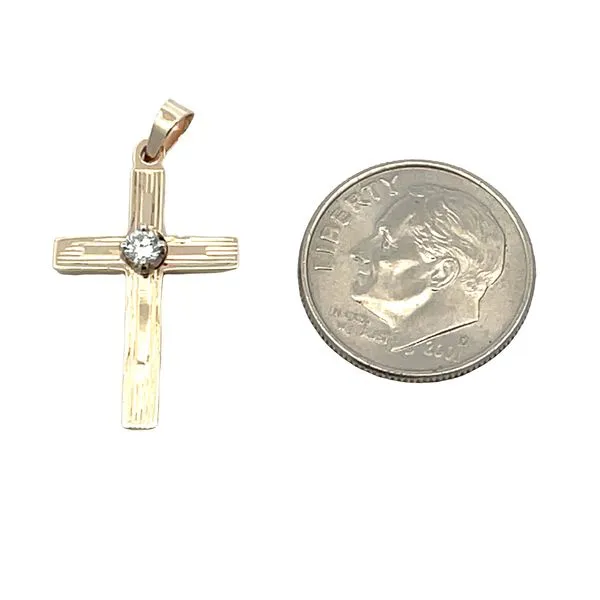 14K Yellow Gold Cross with One Diamond