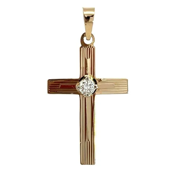14K Yellow Gold Cross with One Diamond