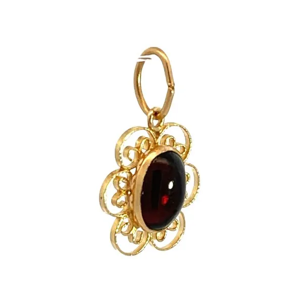 14K Gold Filigree Charm with Cabochon Garnet