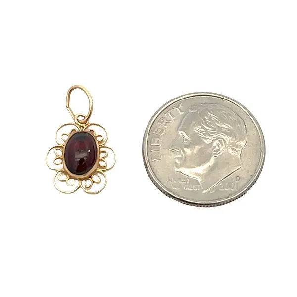 14K Gold Filigree Charm with Cabochon Garnet