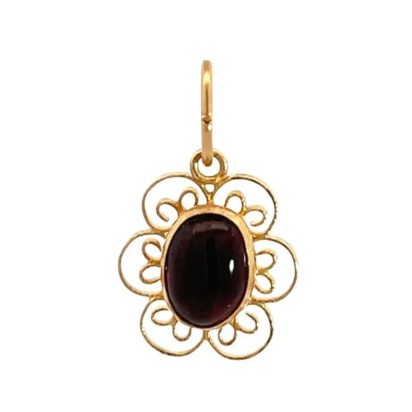 14K Gold Filigree Charm with Cabochon Garnet