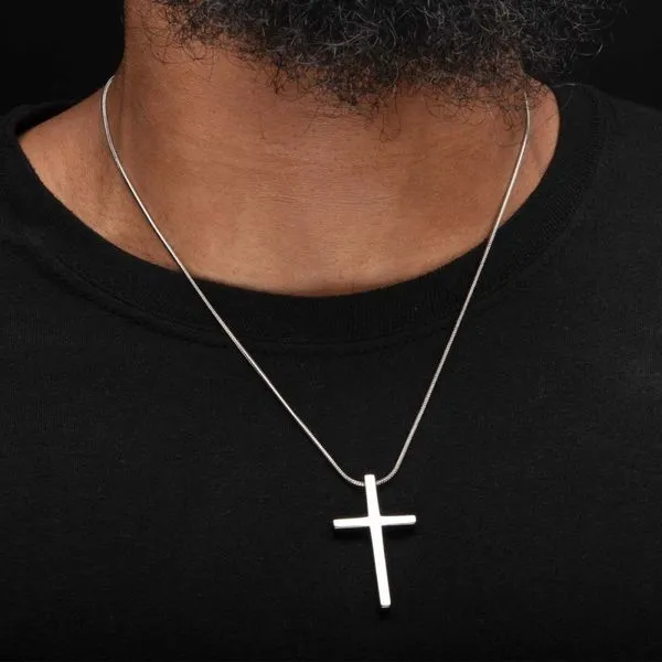 Tungsten Carbide Cross Pendant with Steel Snake Chain Image 4 Miner's Den Jewelers Royal Oak, MI