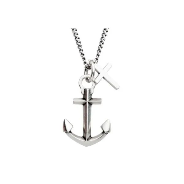 925 Silver Oxidized Anchor & Cross Duo Pendant with Chain