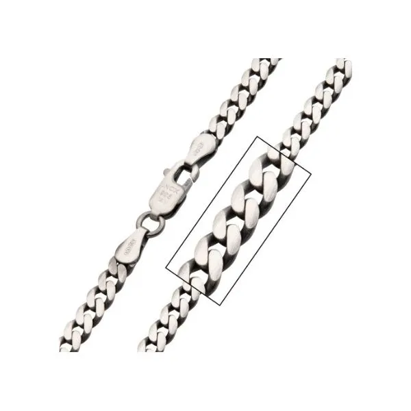 4.4mm 925 Italy Silver Black Rhodium Plated Brushed Satin Finish Diamond Cut Curb Chain Necklace Image 2 Miner's Den Jewelers Royal Oak, MI