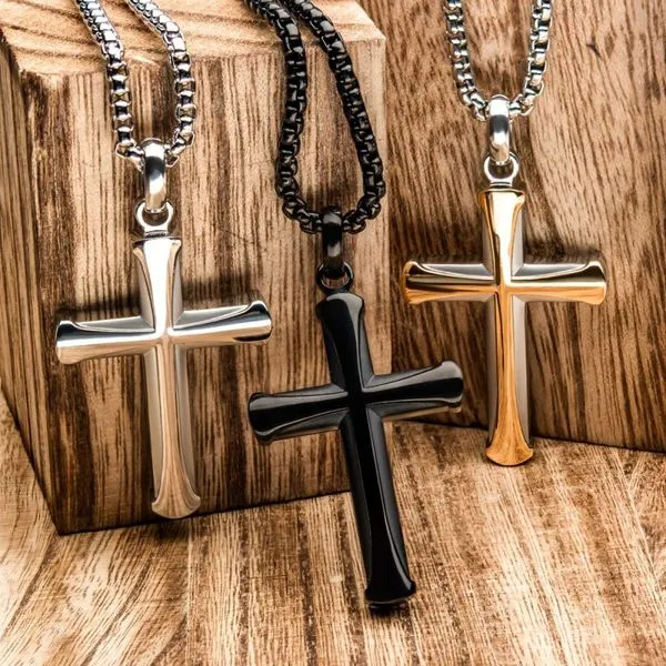 Stainless Steel Gold IP Apostle Cross Pendant with Chain