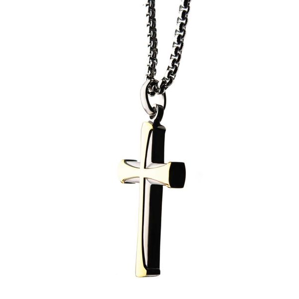 Stainless Steel Gold IP Apostle Cross Pendant with Chain Image 3 Miner's Den Jewelers Royal Oak, MI