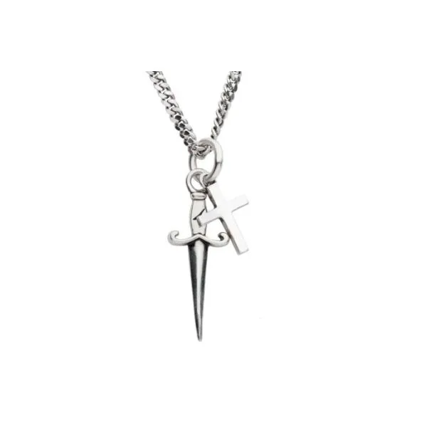 925 Silver Oxidized Dagger & Cross Duo Pendant with Curb Chain Miner's Den Jewelers Royal Oak, MI