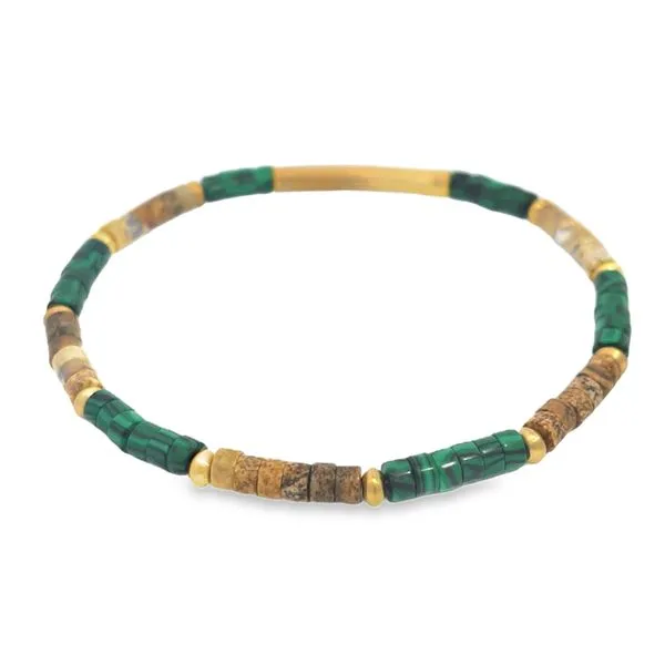 Brown Jasper & Malachite Beaded Bracelet - 8.25" Image 2 Miner's Den Jewelers Royal Oak, MI