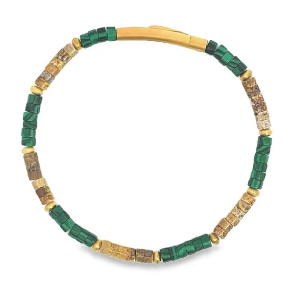 Brown Jasper & Malachite Beaded Bracelet - 8.25" Miner's Den Jewelers Royal Oak, MI