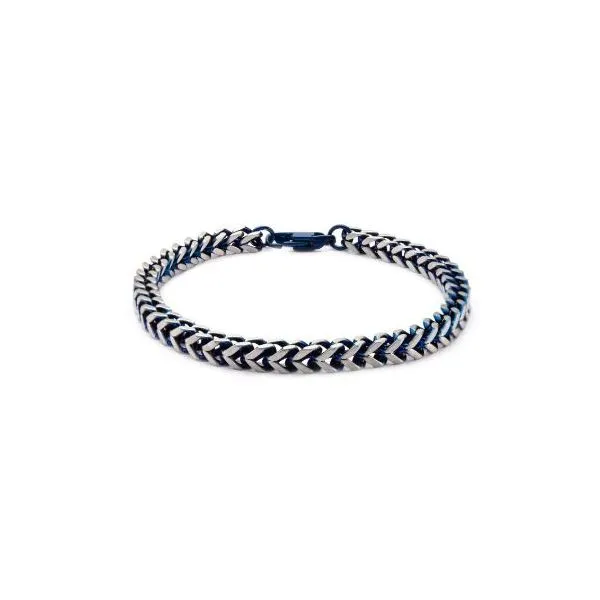 Stainless Steel Franco Bracelet with Blue Plated Accent Miner's Den Jewelers Royal Oak, MI