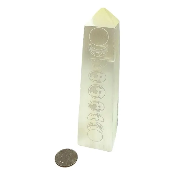 Carved Selenite Moon Phase Specimen Image 2 Miner's Den Jewelers Royal Oak, MI