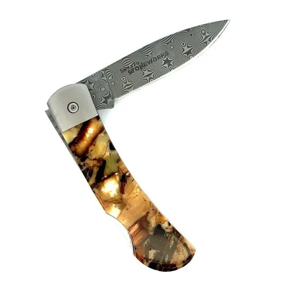 Pocket Knife Damascus 3\ Double Sided Mammoth Tusk