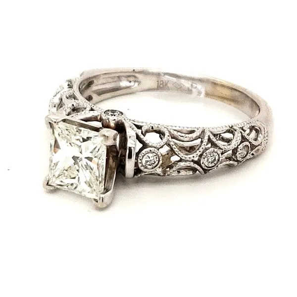 18K White Gold Antique Style Diamond Engagement Ring Image 2 Minor Jewelry Inc. Nashville, TN