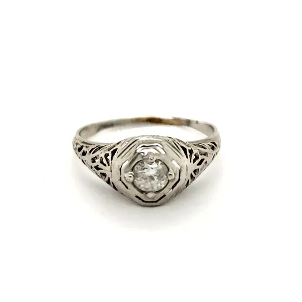 14K White Gold Estate Filigree Diamond Solitaire Engagement Ring Image 3 Minor Jewelry Inc. Nashville, TN