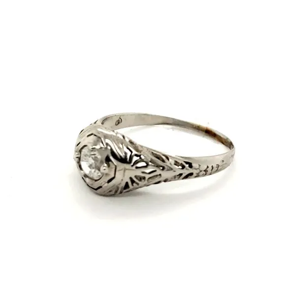 14K White Gold Estate Filigree Diamond Solitaire Engagement Ring Minor Jewelry Inc. Nashville, TN