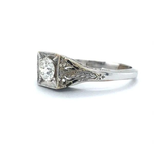 14K White Gold Estate Filigree Diamond Solitaire Engagement Ring Minor Jewelry Inc. Nashville, TN
