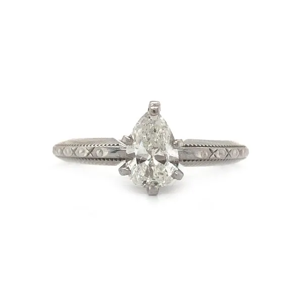 14K White Gold Engraved Estate Diamond Solitaire Engagement Ring Minor Jewelry Inc. Nashville, TN