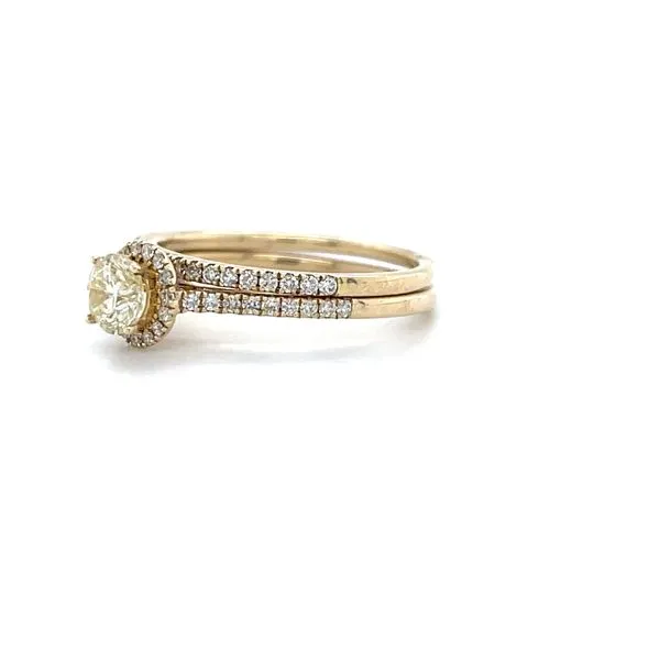 14K Yellow Gold Diamond Halo Engagement Ring with Diamond Cathedal and Matching Diamond Wedding Band Image 5 Minor Jewelry Inc. Nashville, TN