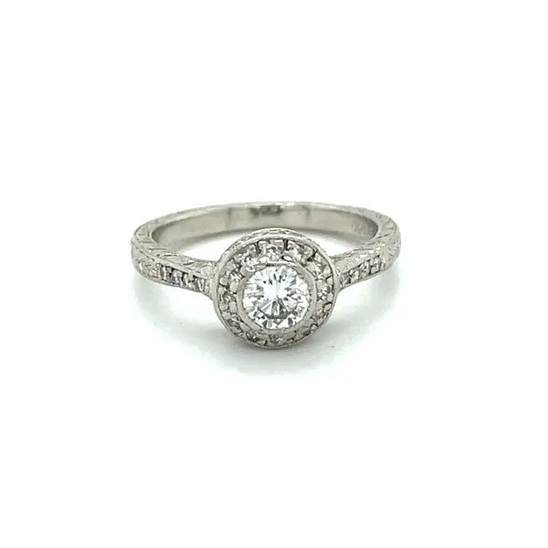 Platinum Estate c. 1990's Diamond Halo Engagement Ring Minor Jewelry Inc. Nashville, TN