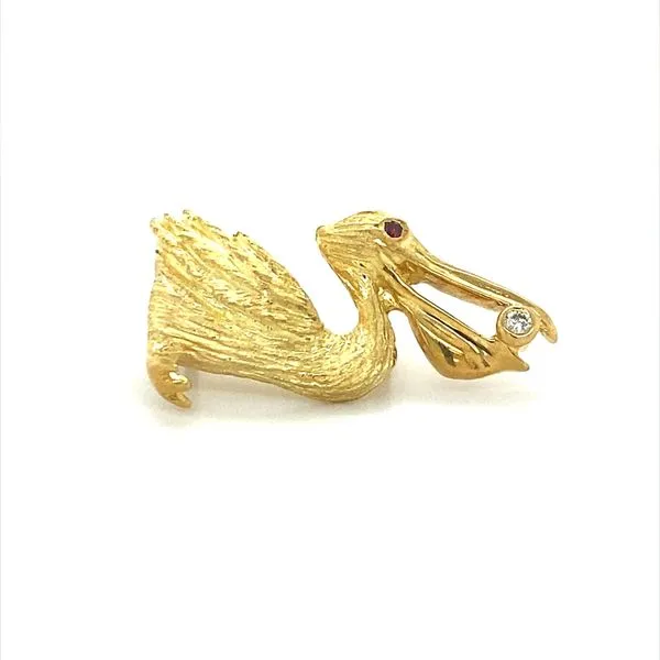 18K Yellow Gold Estate Diamond and Ruby Pelican Pendant similar item image