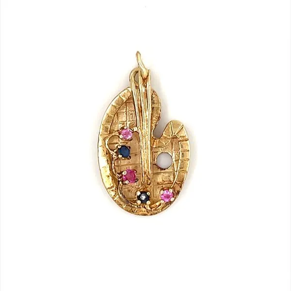 14K Yellow Gold Estate Pink and Blue Sapphire Paint Palette Charm Minor Jewelry Inc. Nashville, TN