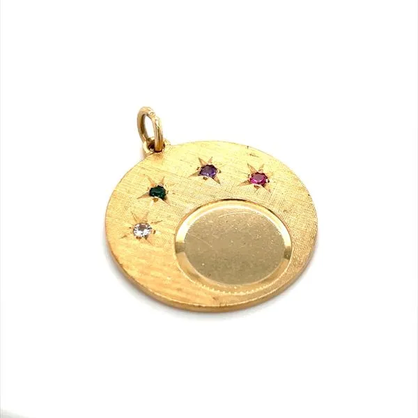 14K Yellow Gold Estate Engravable Disc with Four Birthstones