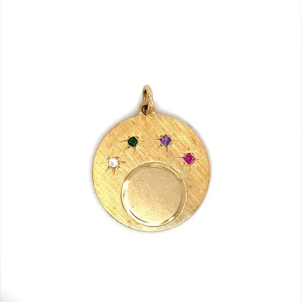 14K Yellow Gold Estate Engravable Disc with Four Birthstones