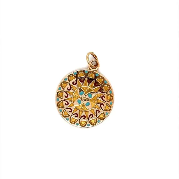 10K Yellow Gold Estate Blue Enameled Disc with Jump Ring