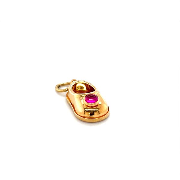 14K Yellow Gold Red Stone Baby Shoe with Jump Ring Image 2 Minor Jewelry Inc. Nashville, TN