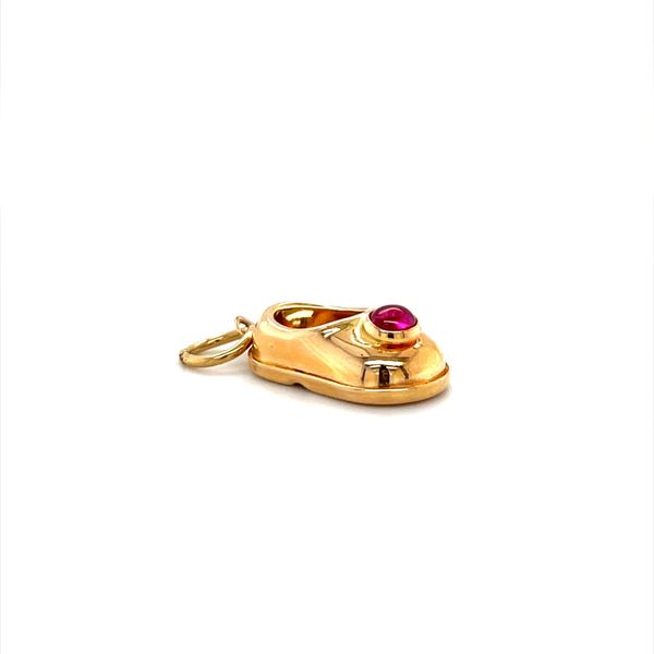 14K Yellow Gold Red Stone Baby Shoe with Jump Ring Image 3 Minor Jewelry Inc. Nashville, TN