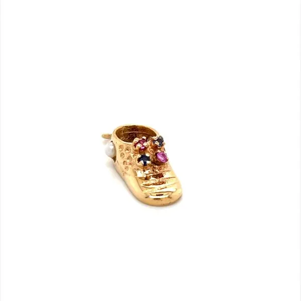 10K Yellow Gold Estate Baby Shoe with Four Colored Stones...