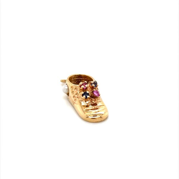 10K Yellow Gold Baby Shoe with Four Colored Stones and Two Pearls with Jump Ring Image 3 Minor Jewelry Inc. Nashville, TN