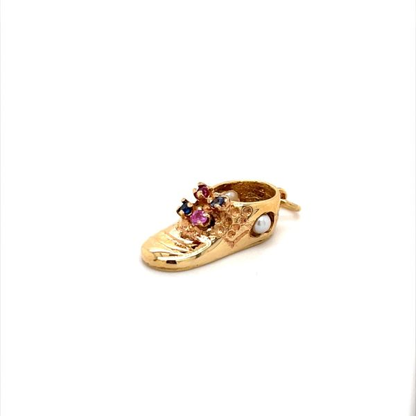 10K Yellow Gold Baby Shoe with Four Colored Stones and Two Pearls with Jump Ring Minor Jewelry Inc. Nashville, TN