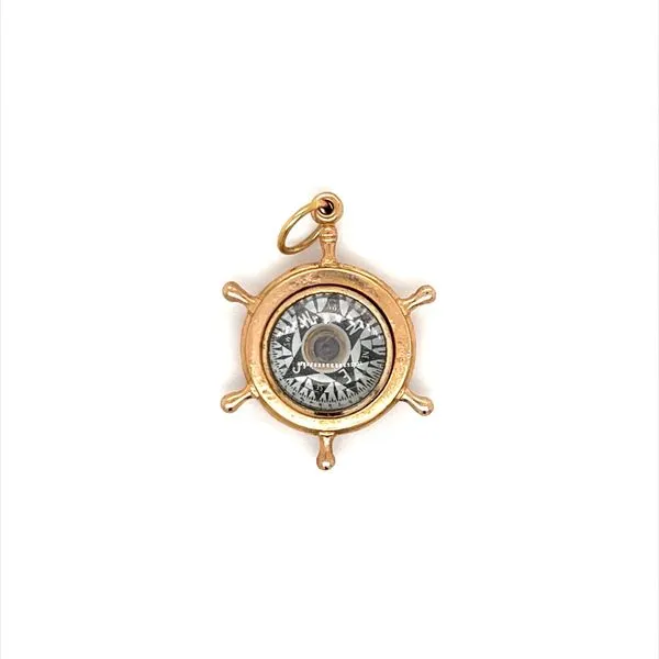 14K Yellow Gold Estate Ships Wheel with Compass and Jump...