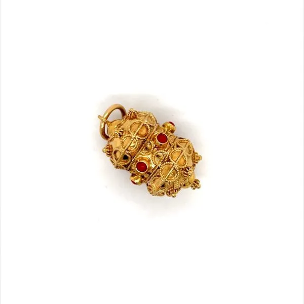 18K Yellow Gold Estate Coral Etruscan Charm