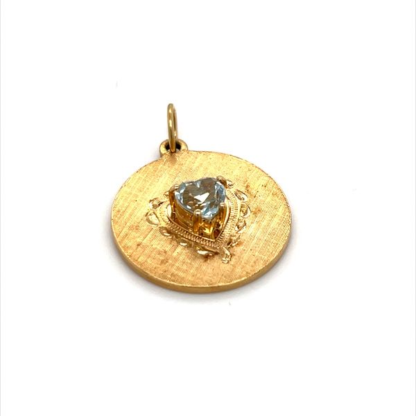 14K Yellow Gold Round Charm with Aquamarines Heart Cut Stone Image 2 Minor Jewelry Inc. Nashville, TN