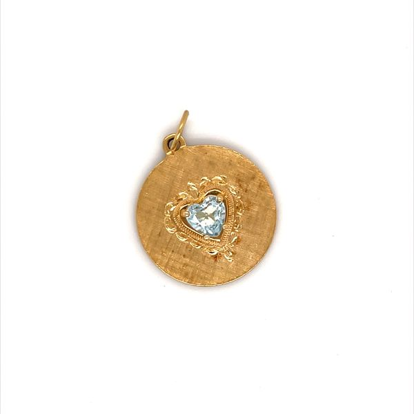 14K Yellow Gold Round Charm with Aquamarines Heart Cut Stone Minor Jewelry Inc. Nashville, TN