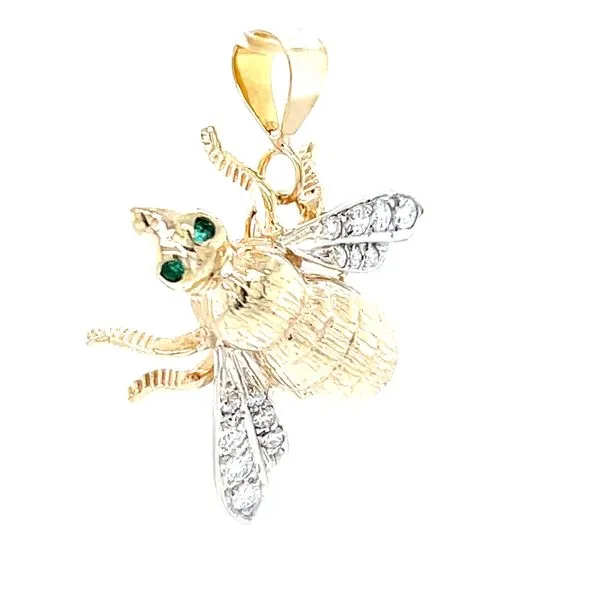 14K Yellow & White Goild Estate Diamond & Emerald Bee Charm