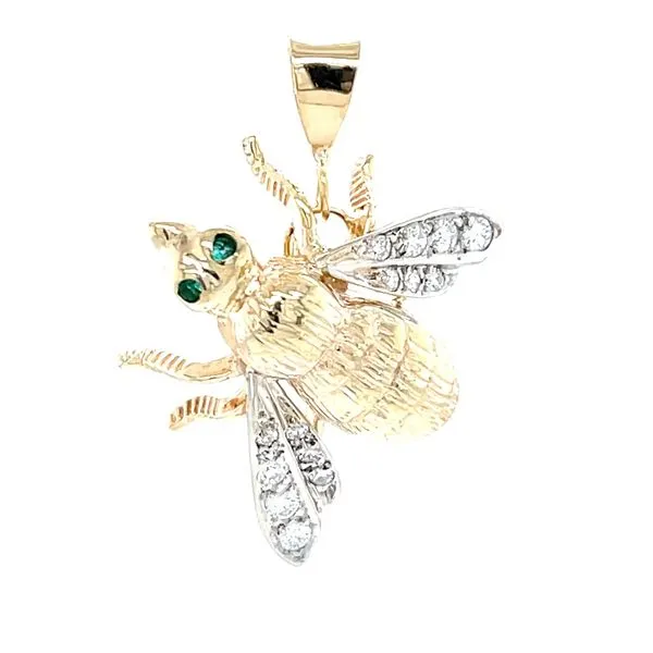 14K Yellow & White Goild Estate Diamond & Emerald Bee Charm