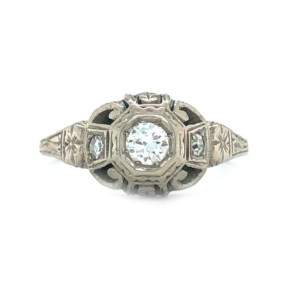 18K White Gold Estate Three Stone Filigree Enagement Ring Minor Jewelry Inc. Nashville, TN