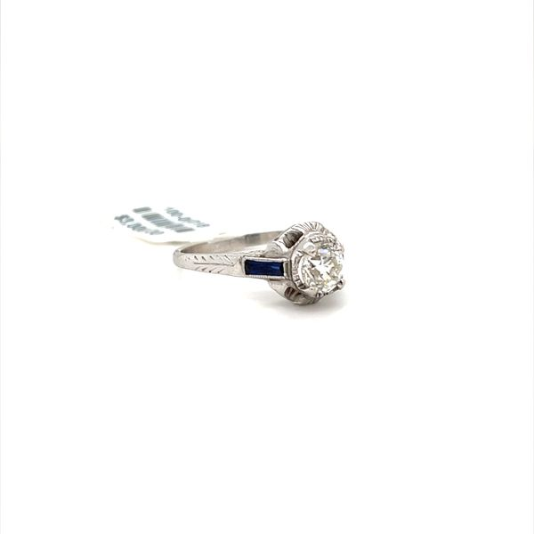 18K White Gold Estate c. 1930's Filigree and Milgrain Diamond and Sapphire Engagement Ring Image 2 Minor Jewelry Inc. Nashville, TN