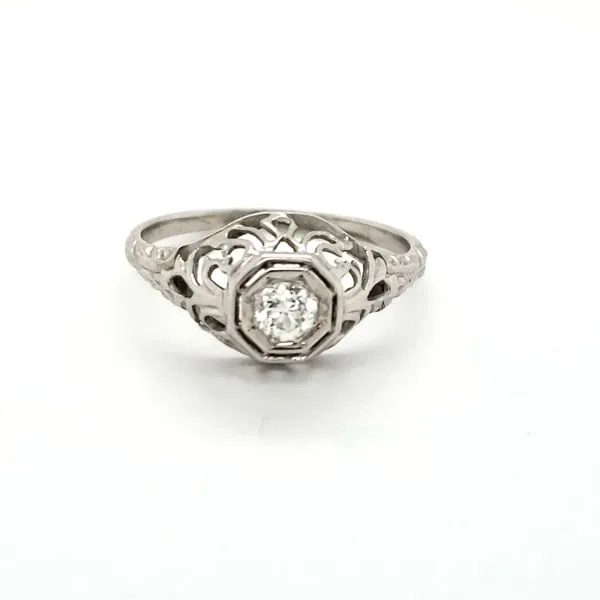 14K White Gold Estate Filigree Diamond Solitaire Engagement Ring Minor Jewelry Inc. Nashville, TN