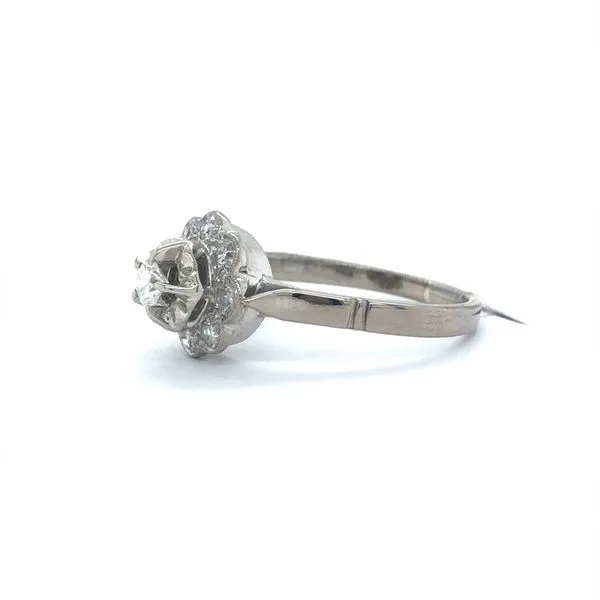 18K White Gold Estate c. 1960's Diamond Flower Halo Engagement Ring Image 2 Minor Jewelry Inc. Nashville, TN