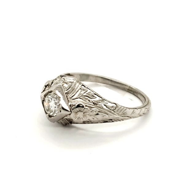 18K White Gold Estate Filigree Diamond Solitaire Engagement Ring Image 2 Minor Jewelry Inc. Nashville, TN
