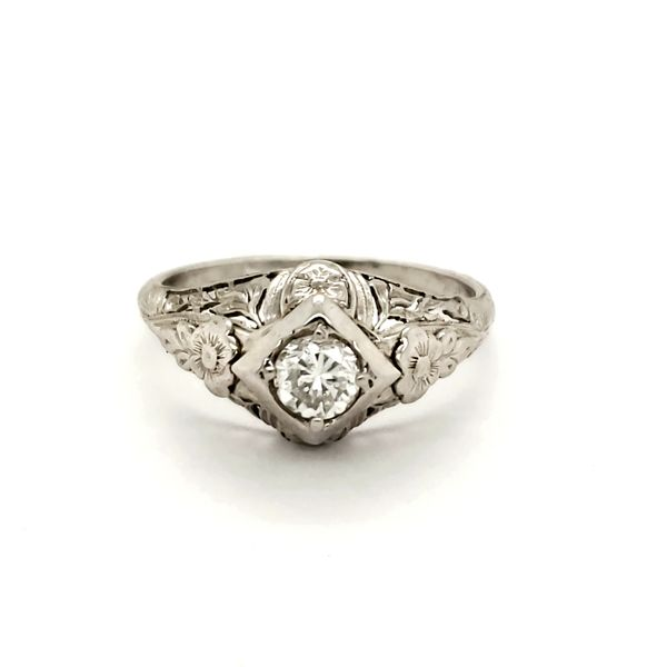 18K White Gold Estate Filigree Diamond Solitaire Engagement Ring Minor Jewelry Inc. Nashville, TN