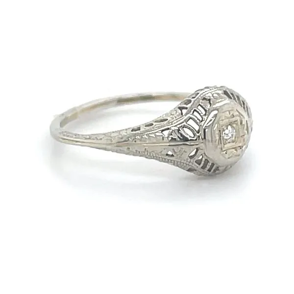 18K White Gold Estate Diamond Filigree Engagement Ring Image 3 Minor Jewelry Inc. Nashville, TN