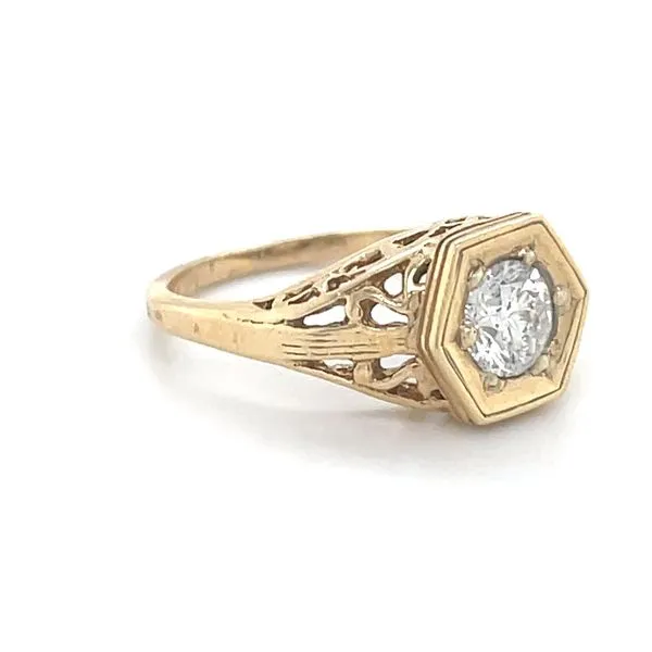 14K Yellow Gold Estate Filigree Diamond Solitaire Engagement Ring Image 3 Minor Jewelry Inc. Nashville, TN
