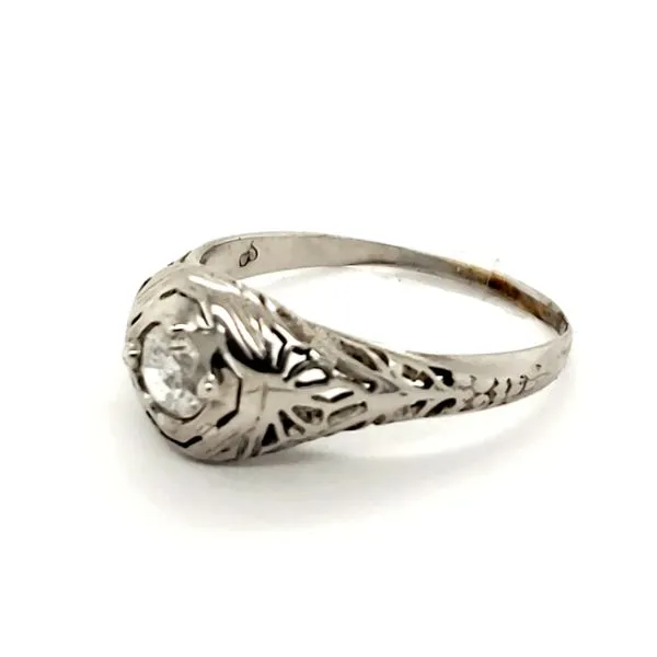 14K White Gold Estate Filigree Diamond Solitaire Engagement Ring Image 2 Minor Jewelry Inc. Nashville, TN