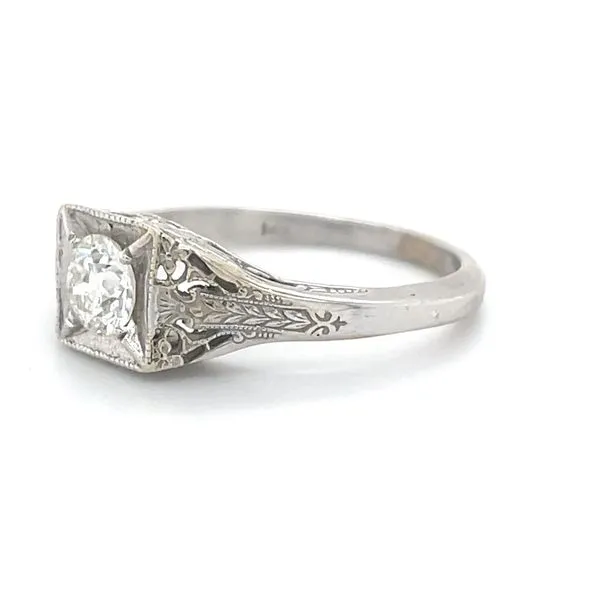 14K White Gold Estate Filigree Diamond Solitaire Engagement Ring Image 2 Minor Jewelry Inc. Nashville, TN