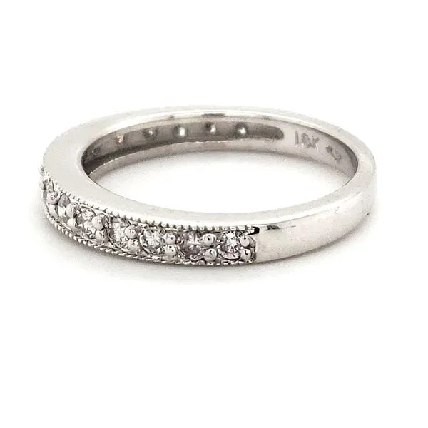 18K White Gold Estate Diamond Half Anniversary Milgrain Wedding Band Image 2 Minor Jewelry Inc. Nashville, TN